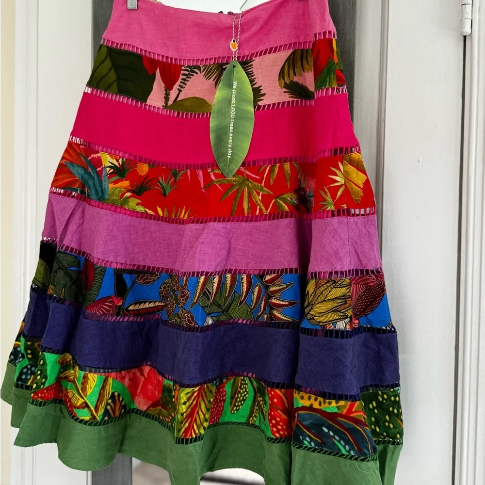FARM Rio Rainbow Mixed Prints Tiered Midi Skirt Gypsy Bohemian - Picture 11 of 15
